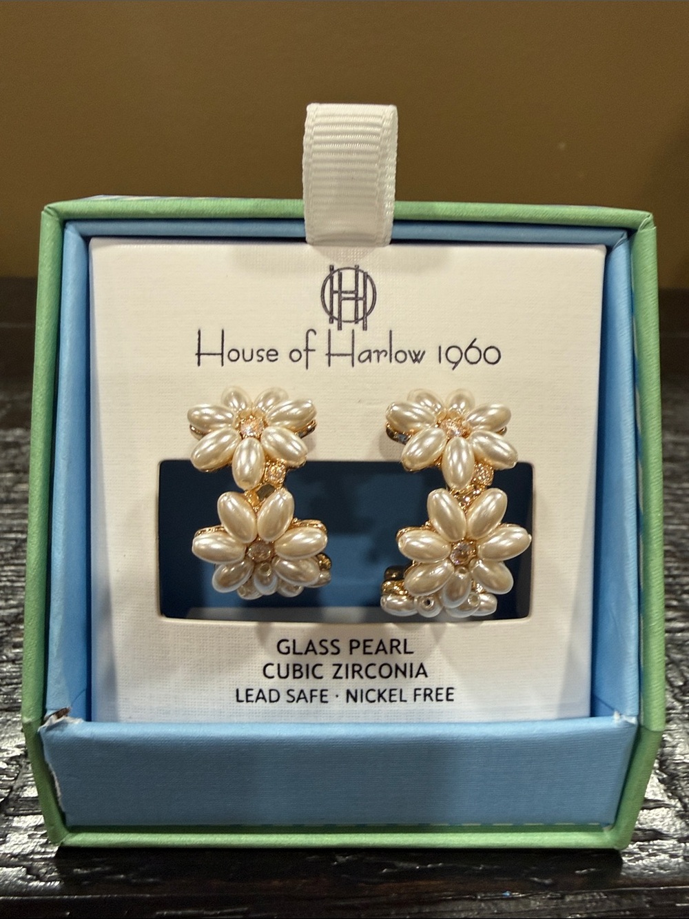House of Harlow 1960 Gold and Pearl Floral Clip-On Earrings